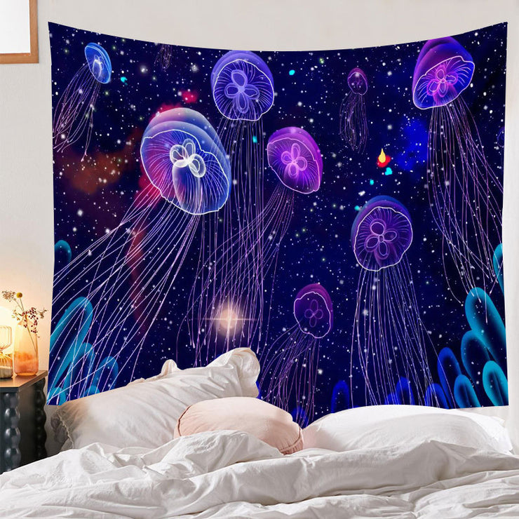 Sky Purple Jellyfish Print Home Decor Wall Cloth Tapestry