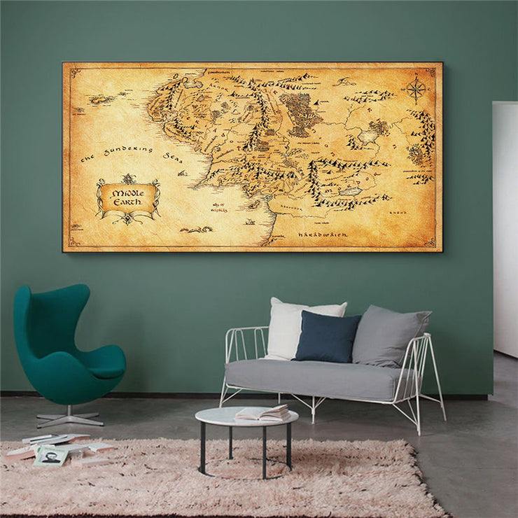 Vintage Style Movie Map Canvas Painting Home Decor