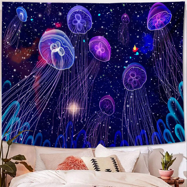 Sky Purple Jellyfish Print Home Decor Wall Cloth Tapestry